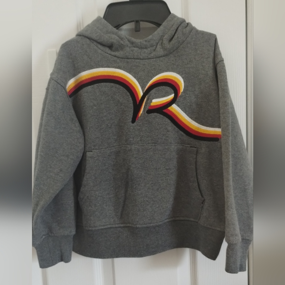 Youth Rocawear Gray Sweatshirt with Multicolor Stripes And Name Logo On Sleeve